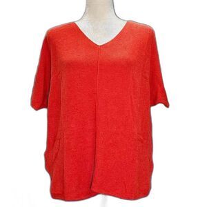 LOU & GREY - LOFT Dolman Short Sleeve V-Neck Light Weight Cotton Knit Top Sz L